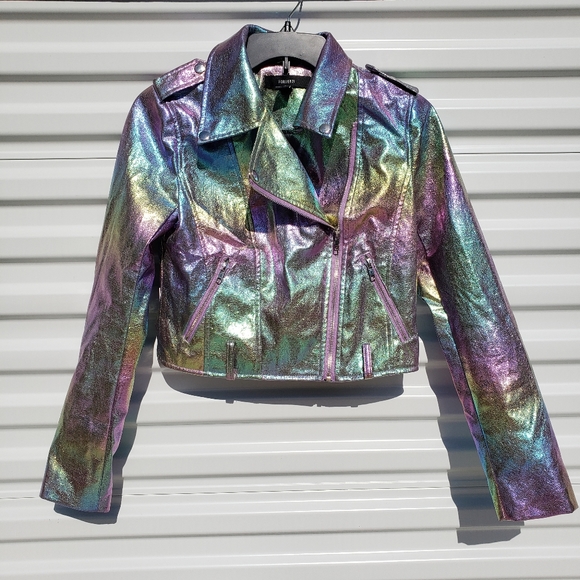 Forever 21 Jackets & Blazers - NWT RARE Salt Canyon Collection x Forever 21 holographic rainbow moto jacket